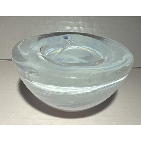 Vintage Kosta Boda Sweden Anna Ehrner 4.5 In Swirled White Atoll Bowl - Picture 4 of 7